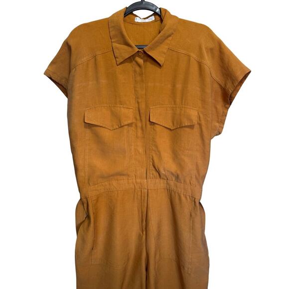 Mango Lyocell Jumpsuit With Belt Straight Leg Utility Pockets Mustard Size XXL - Picture 5 of 13